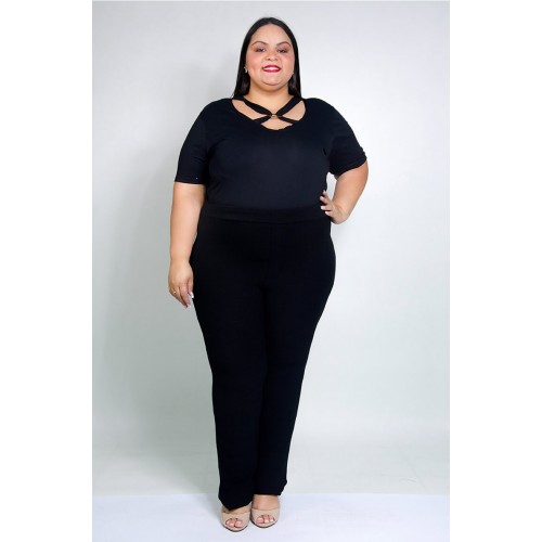 Calça flare store plus size bandagem